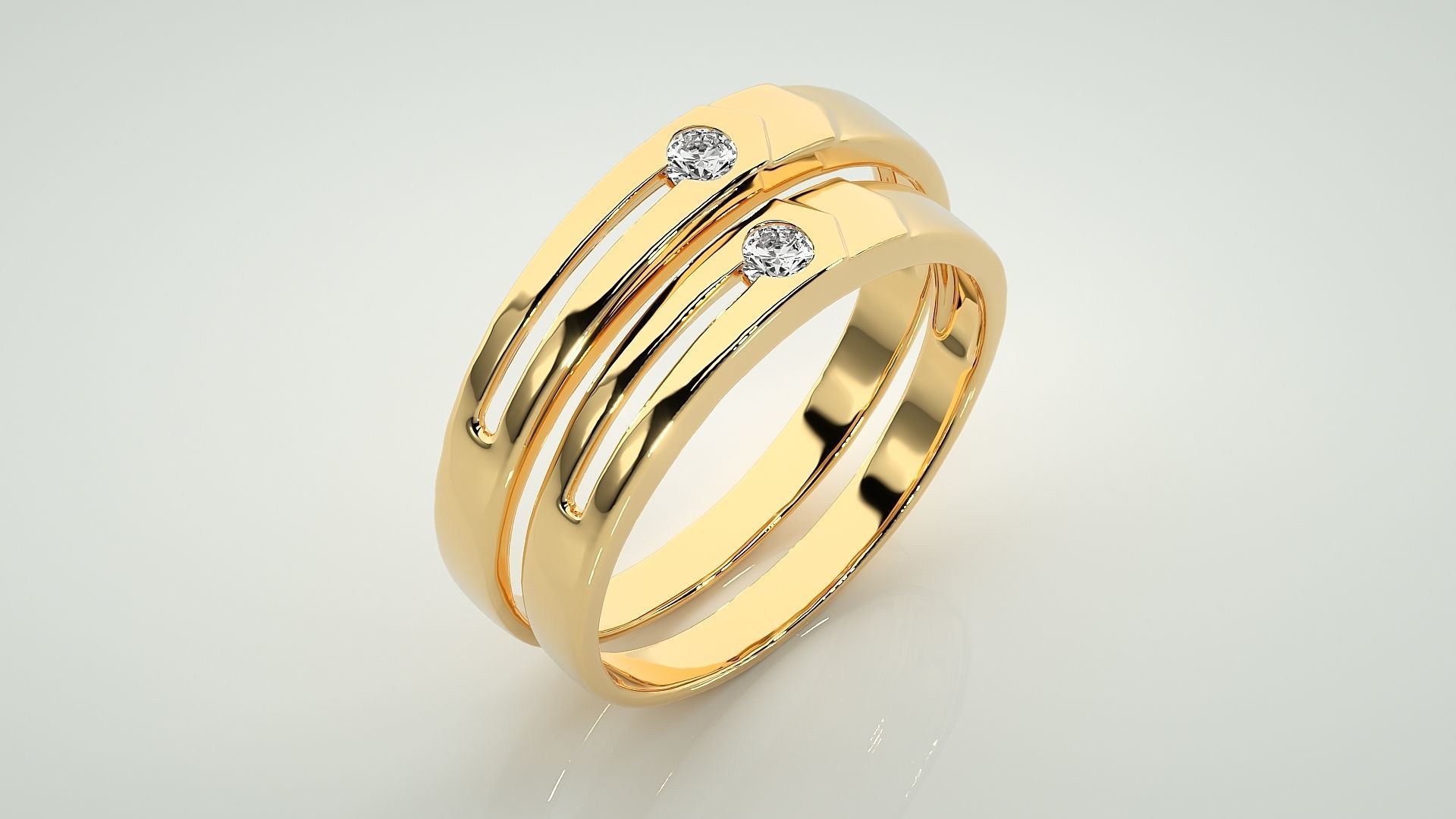 Solitaire Couple Band Ring 3dm stl render detail  3D print model_12