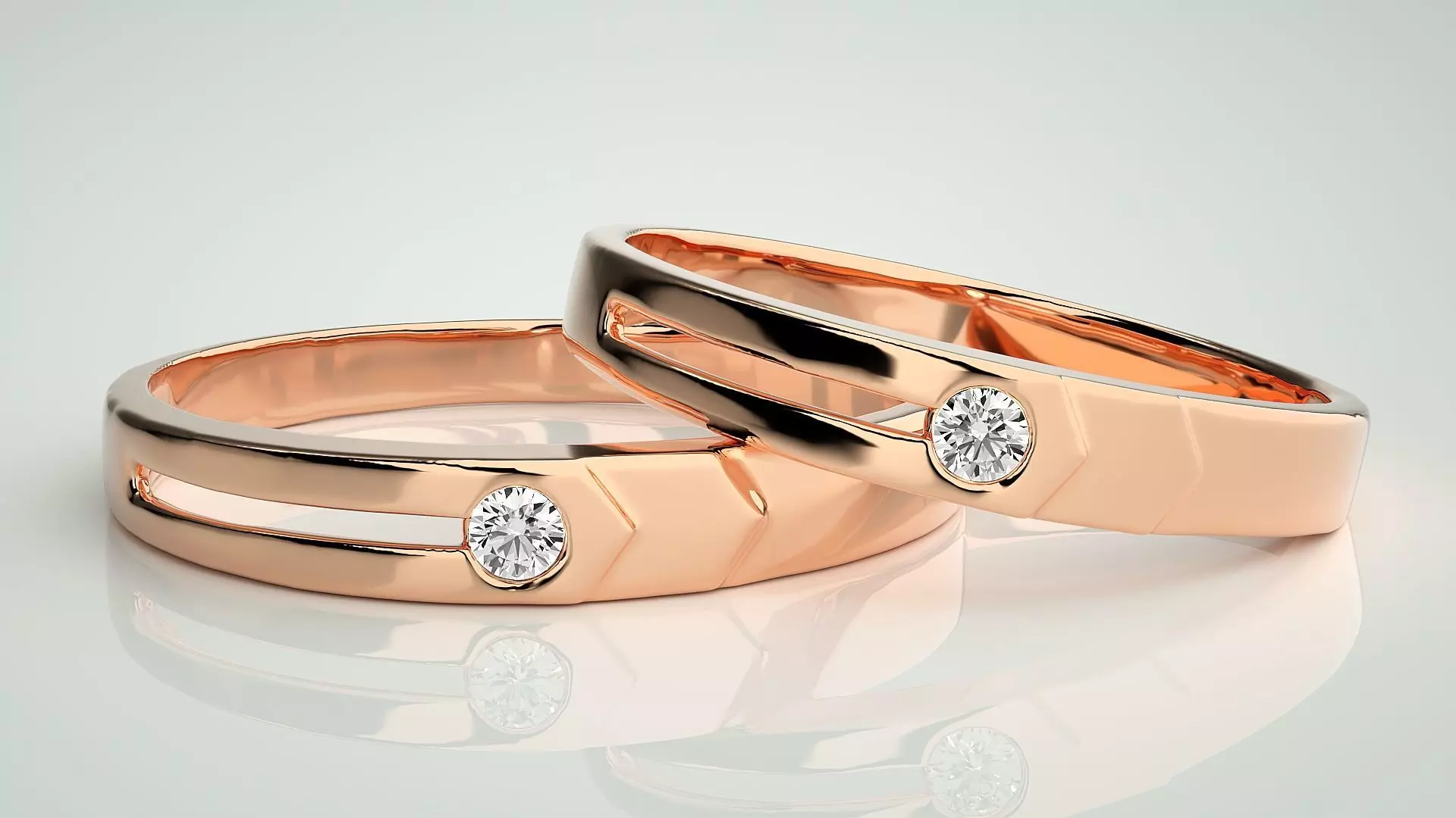 Solitaire Couple Band Ring 3dm stl render detail  3D print model_0