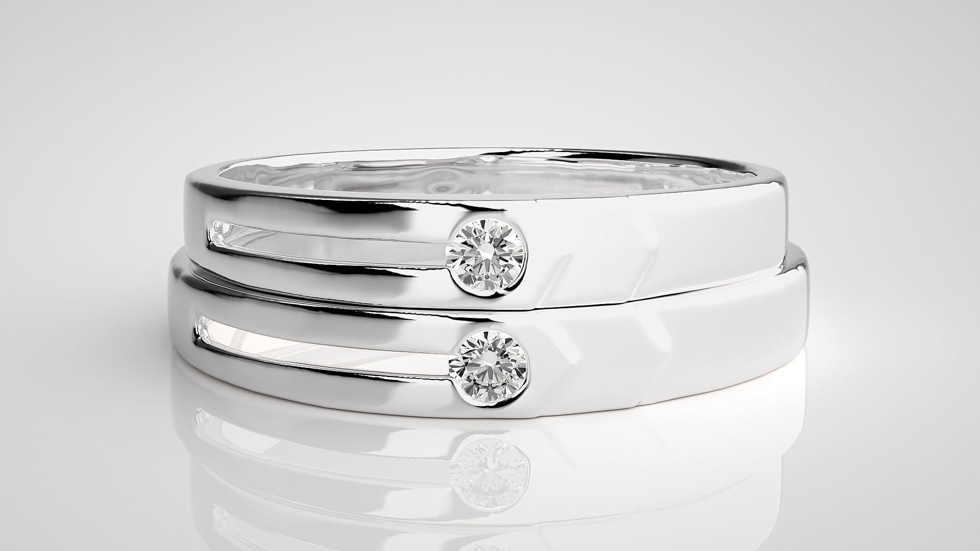 Solitaire Couple Band Ring 3dm stl render detail  3D print model_7