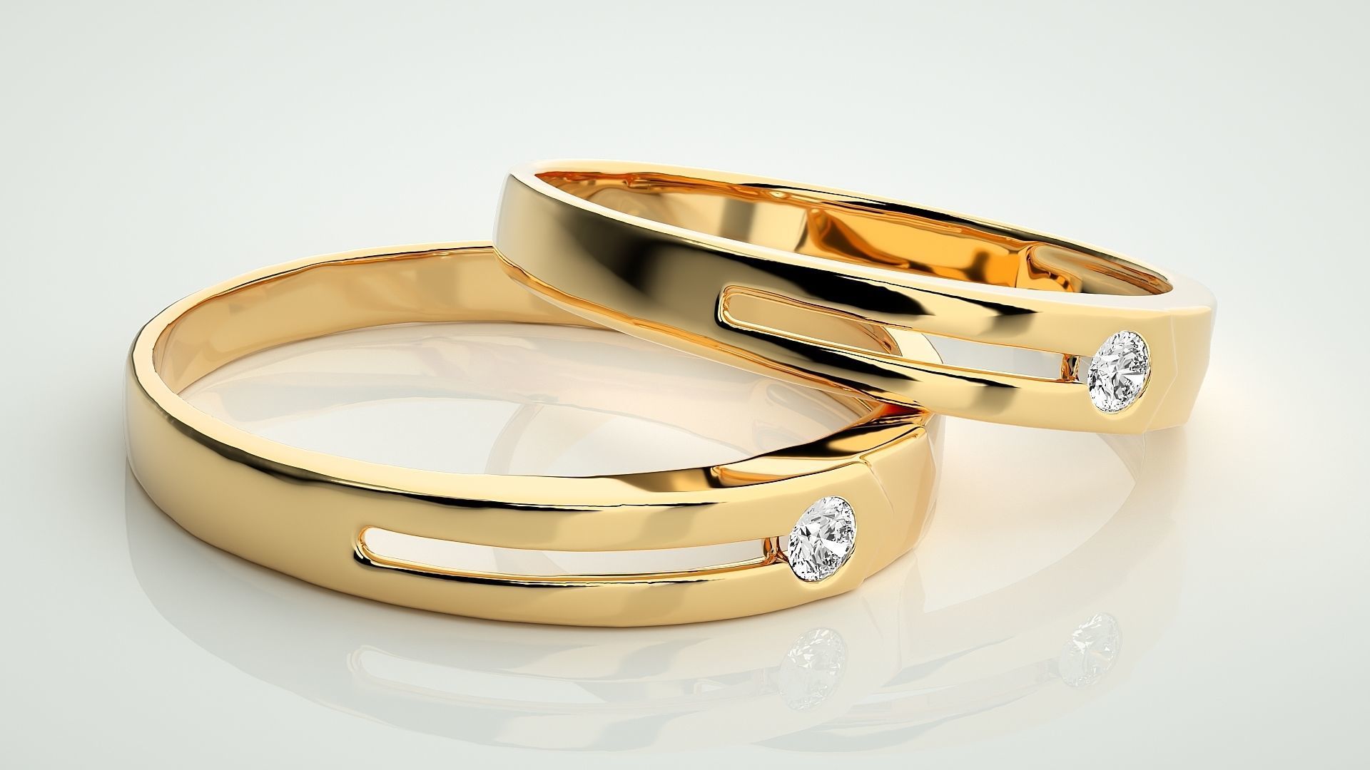 Solitaire Couple Band Ring 3dm stl render detail  3D print model_10