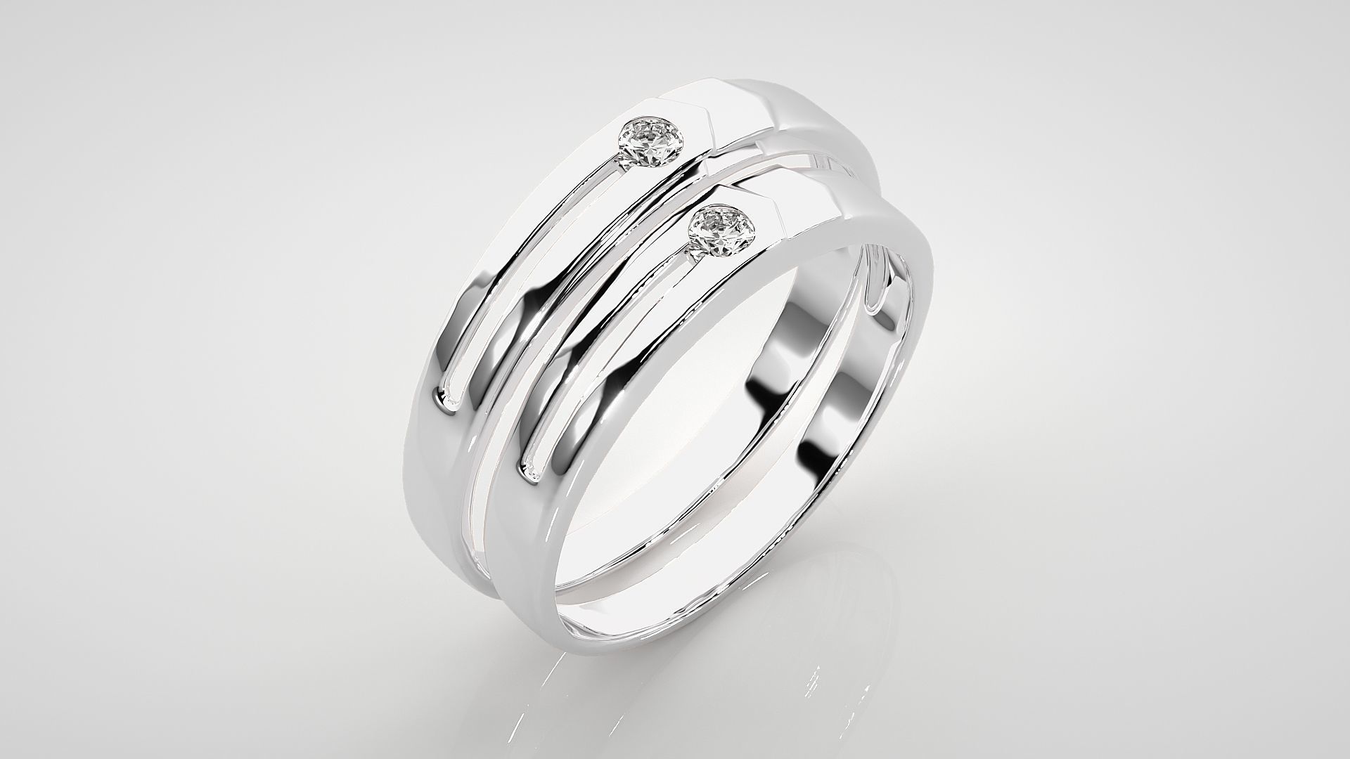 Solitaire Couple Band Ring 3dm stl render detail  3D print model_8