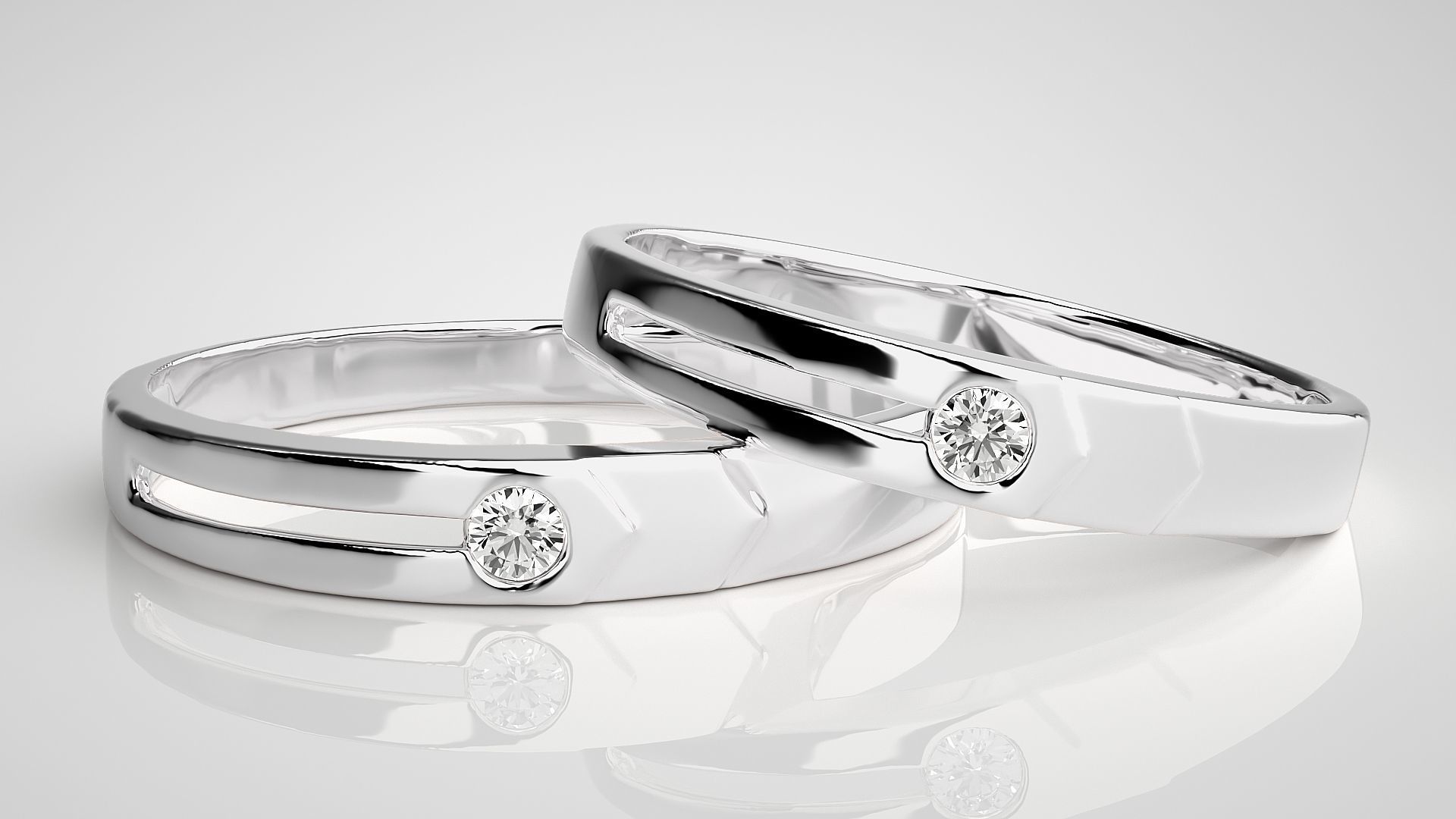 Solitaire Couple Band Ring 3dm stl render detail  3D print model_5