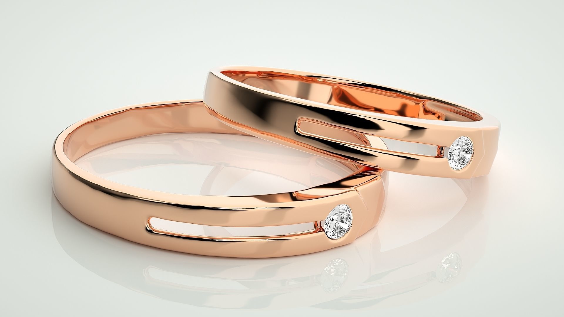 Solitaire Couple Band Ring 3dm stl render detail  3D print model_1