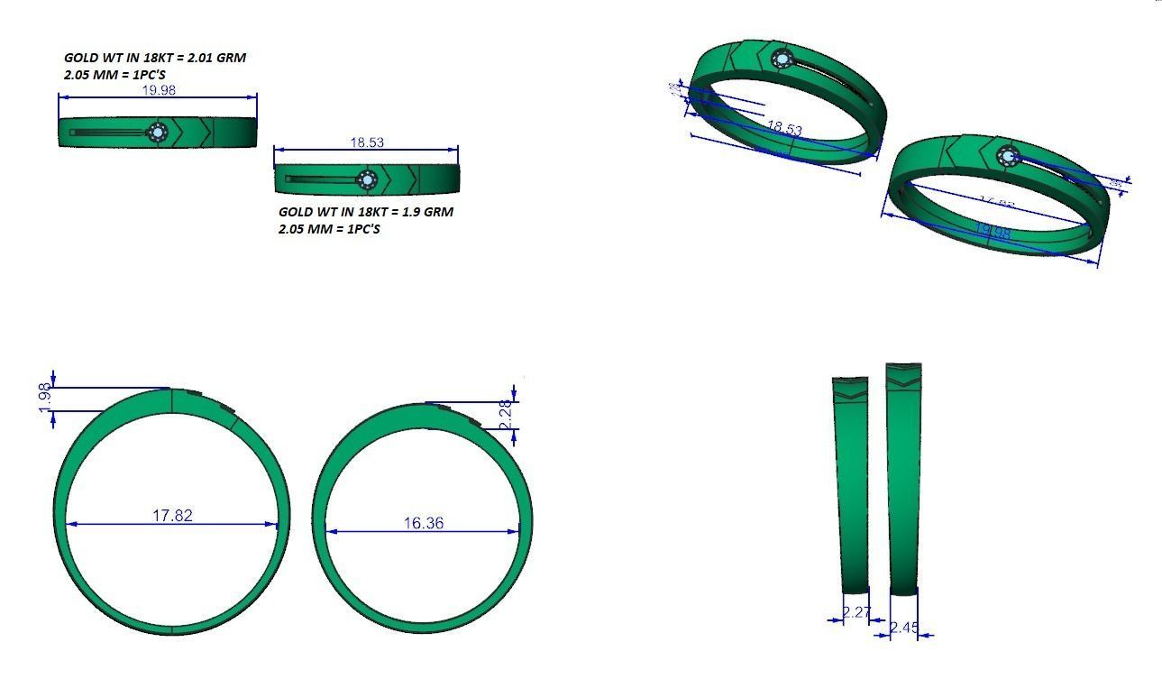 Solitaire Couple Band Ring 3dm stl render detail  3D print model_4