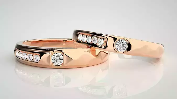 Solitaire Couple Band Ring 3dm stl render detail