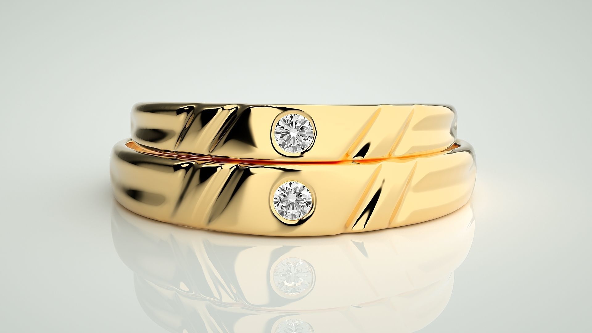 Solitaire Couple Band Ring 3dm stl render detail  3D print model_11