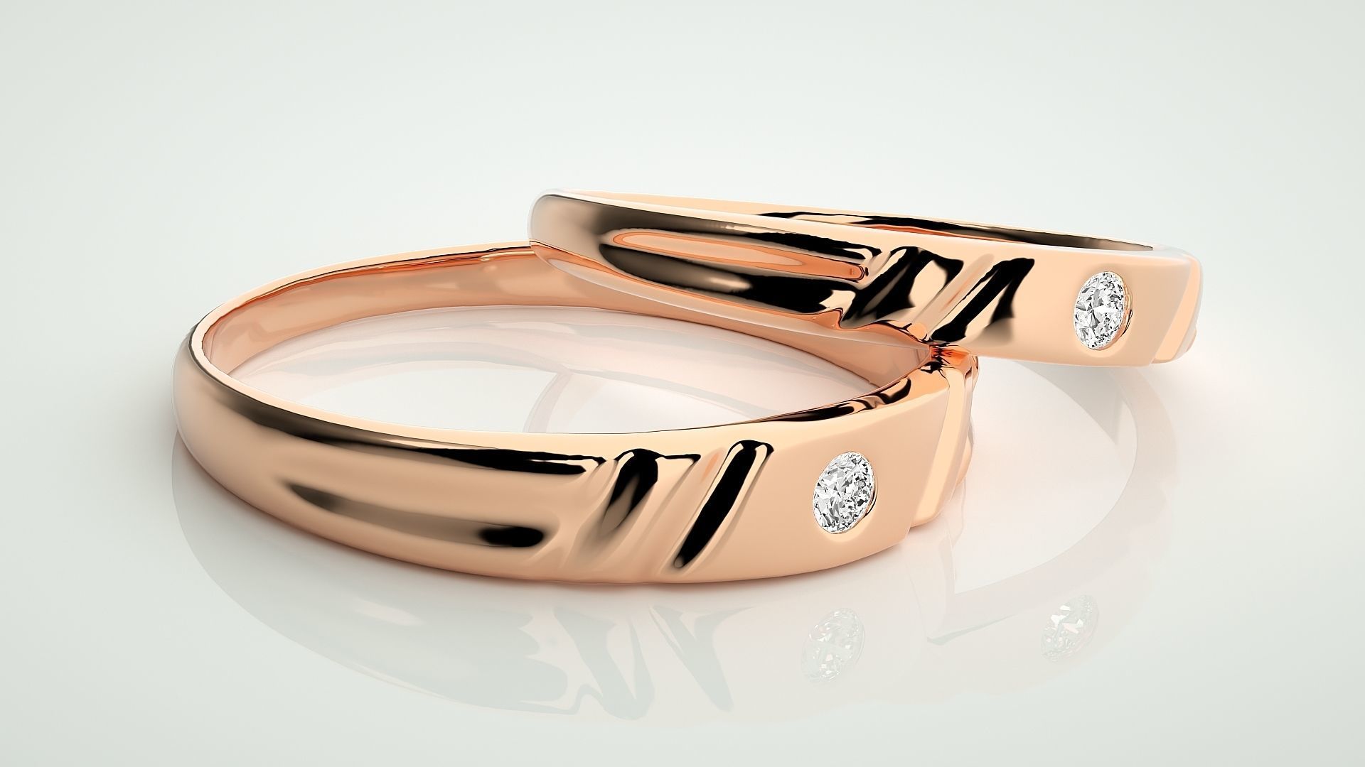 Solitaire Couple Band Ring 3dm stl render detail  3D print model_1