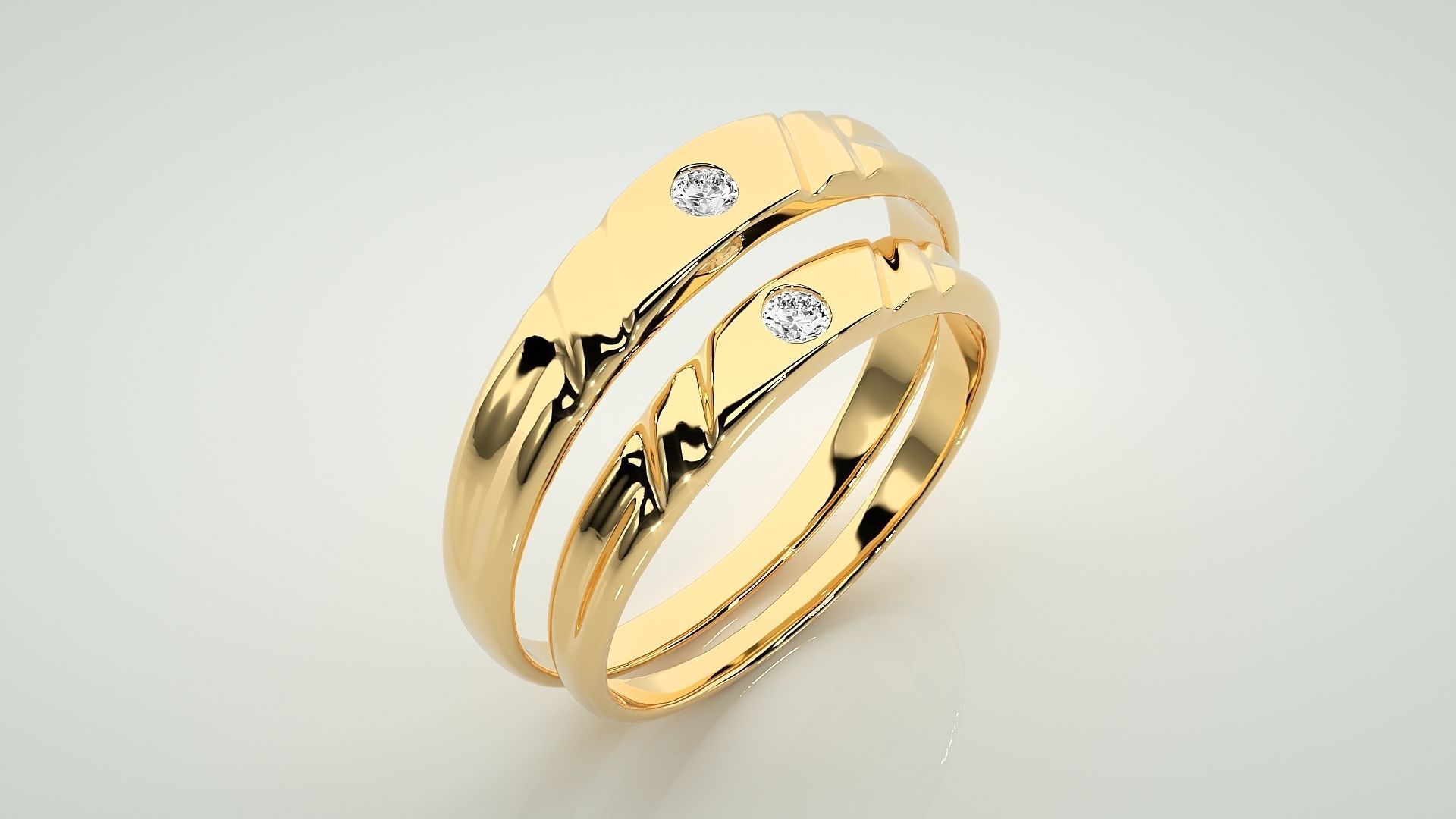 Solitaire Couple Band Ring 3dm stl render detail  3D print model_12