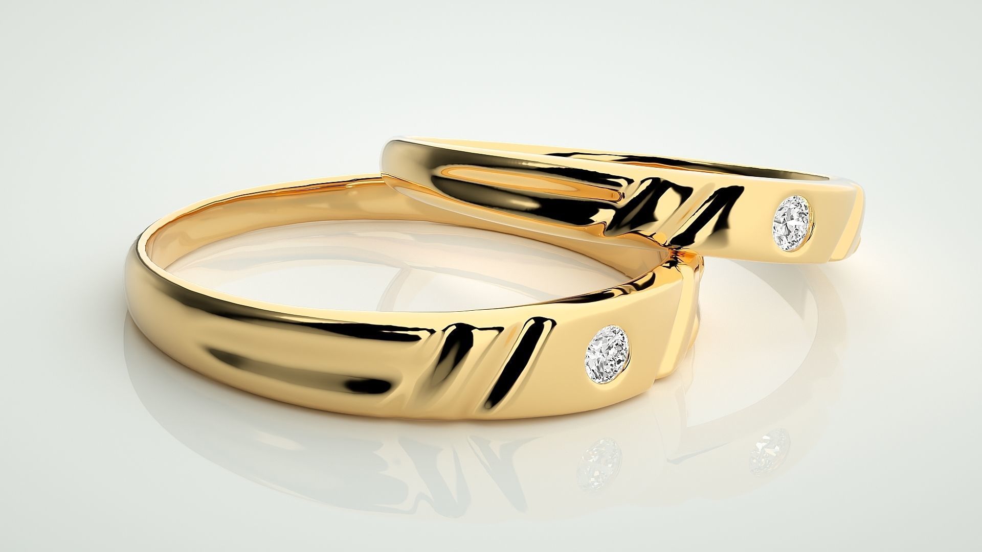 Solitaire Couple Band Ring 3dm stl render detail  3D print model_10