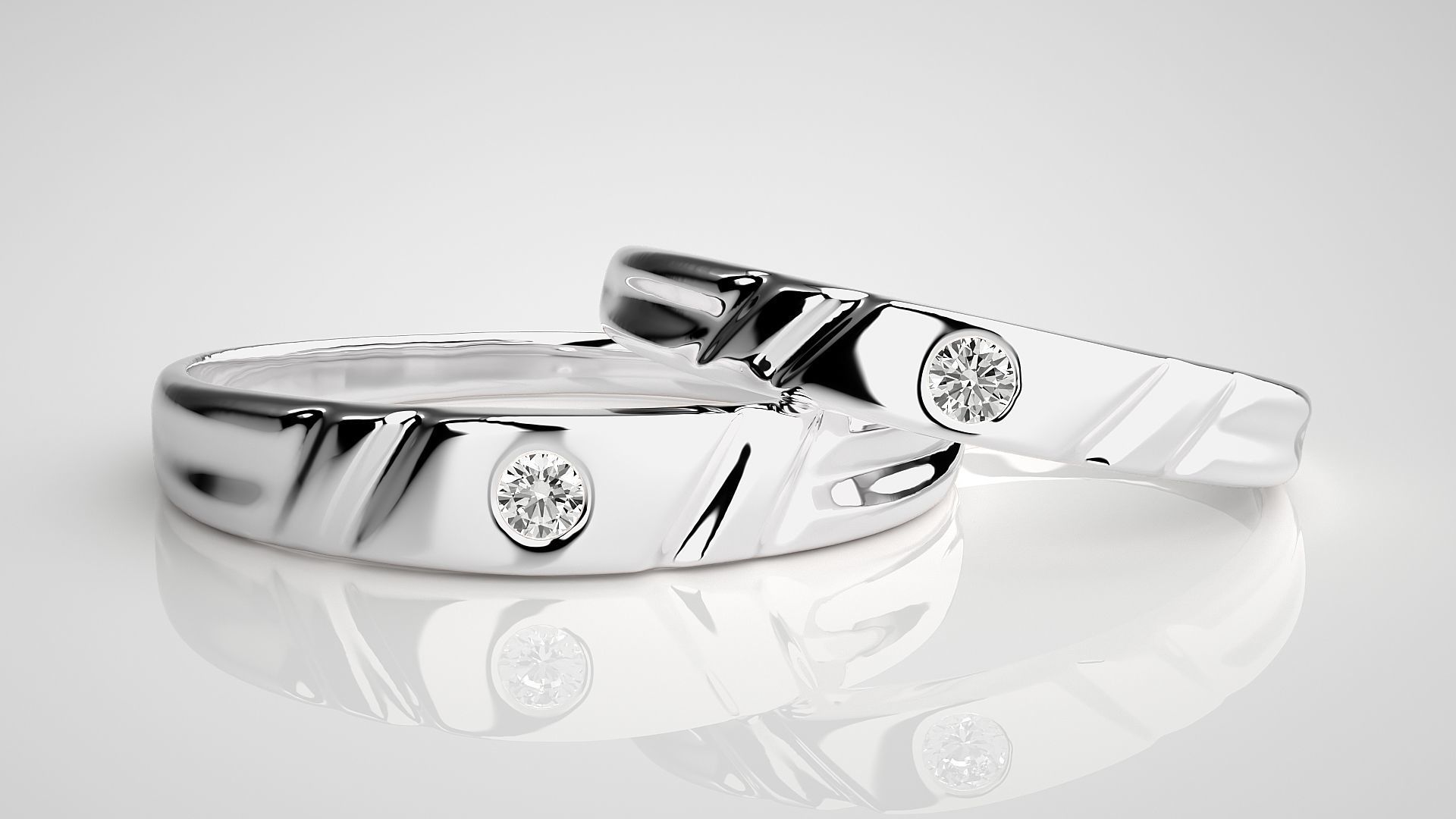 Solitaire Couple Band Ring 3dm stl render detail  3D print model_5