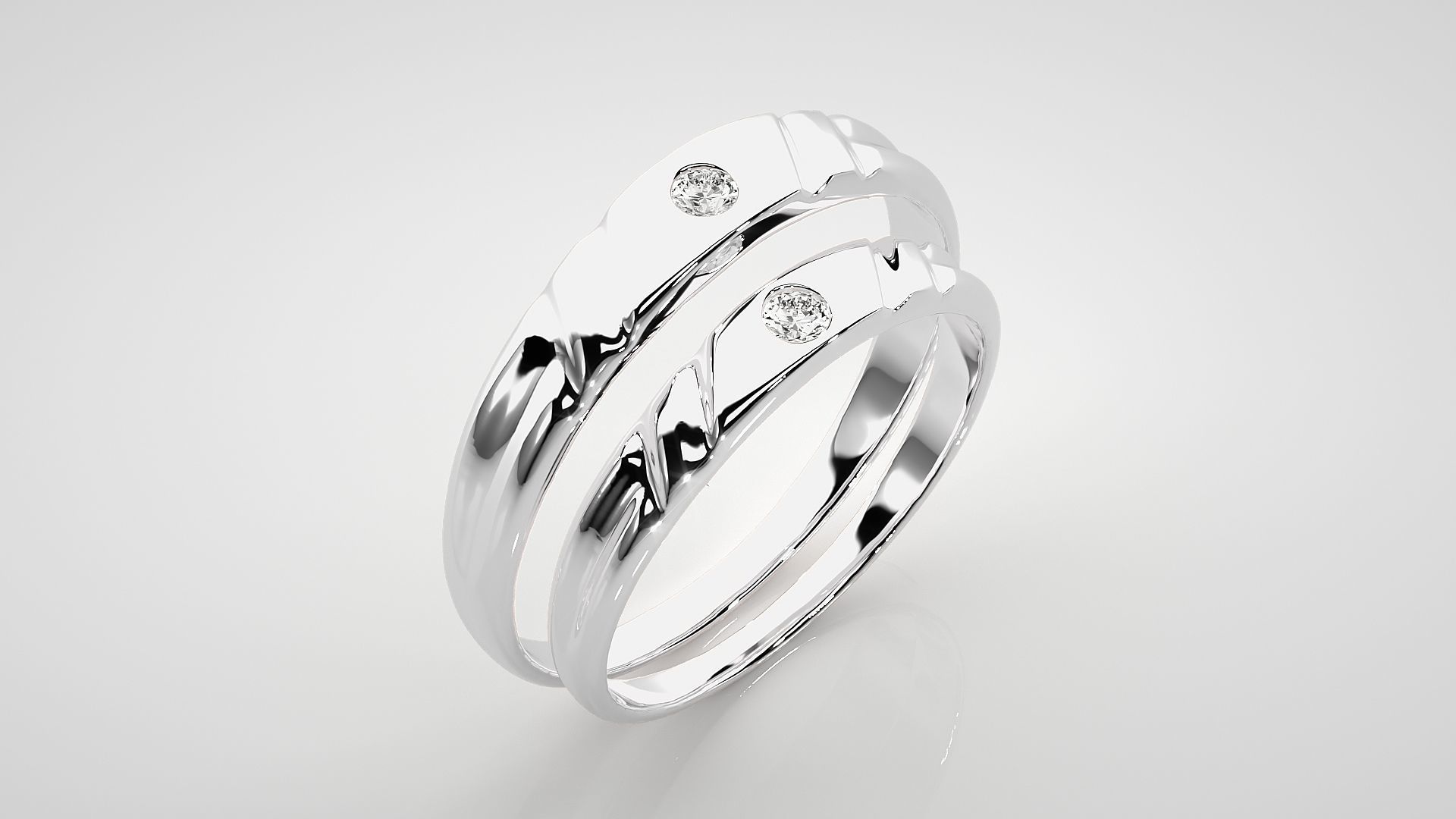 Solitaire Couple Band Ring 3dm stl render detail  3D print model_8