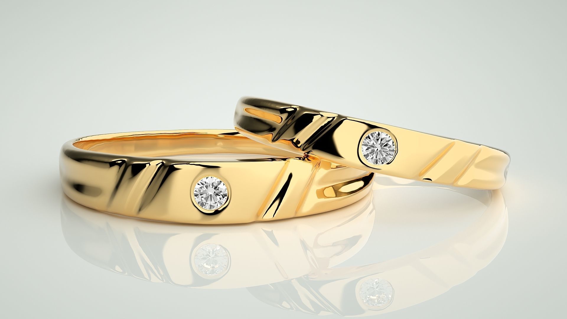 Solitaire Couple Band Ring 3dm stl render detail  3D print model_9