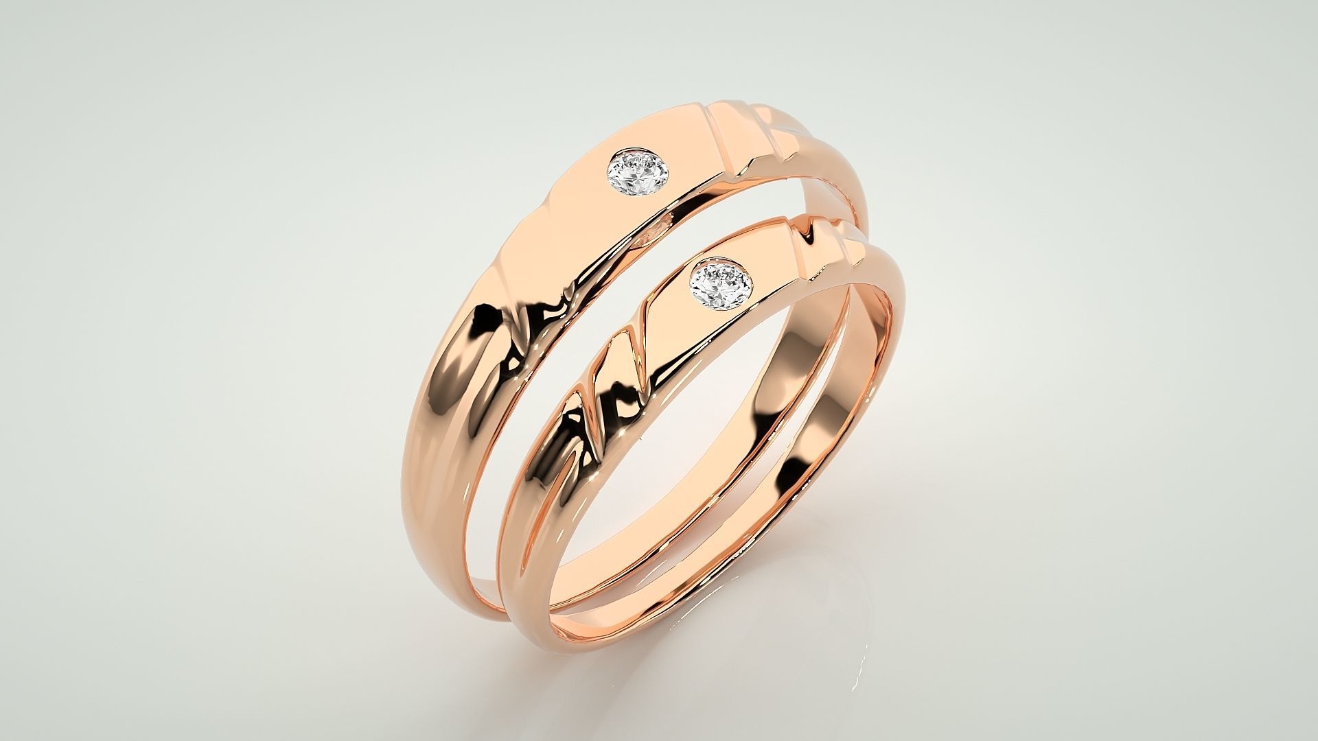 Solitaire Couple Band Ring 3dm stl render detail  3D print model_4