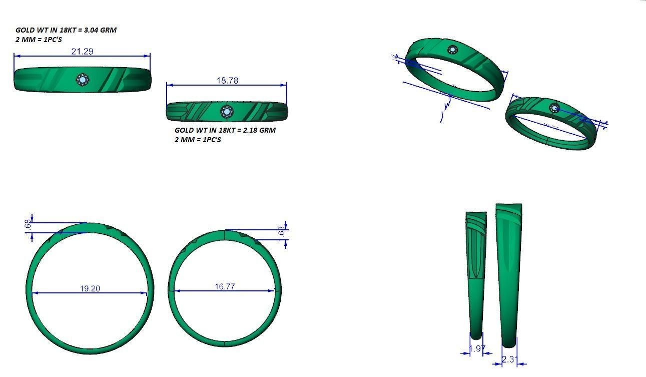 Solitaire Couple Band Ring 3dm stl render detail  3D print model_3