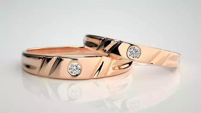 Solitaire Couple Band Ring 3dm stl render detail 