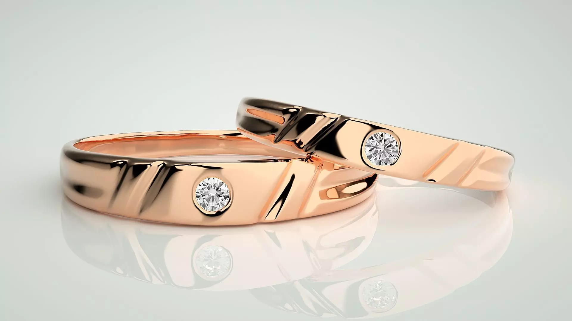 Solitaire Couple Band Ring 3dm stl render detail  3D print model_0