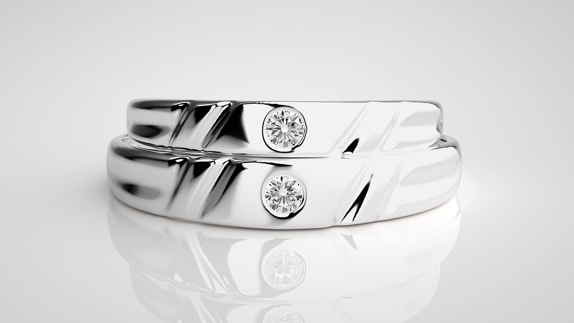 Solitaire Couple Band Ring 3dm stl render detail  3D print model_7
