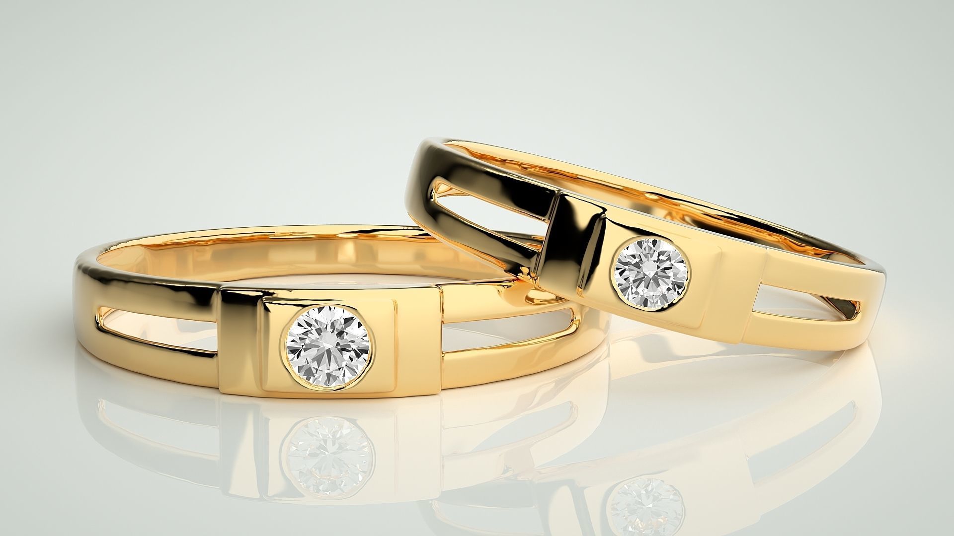 Solitaire Couple Band Ring 3dm stl render detail 3D print model_9