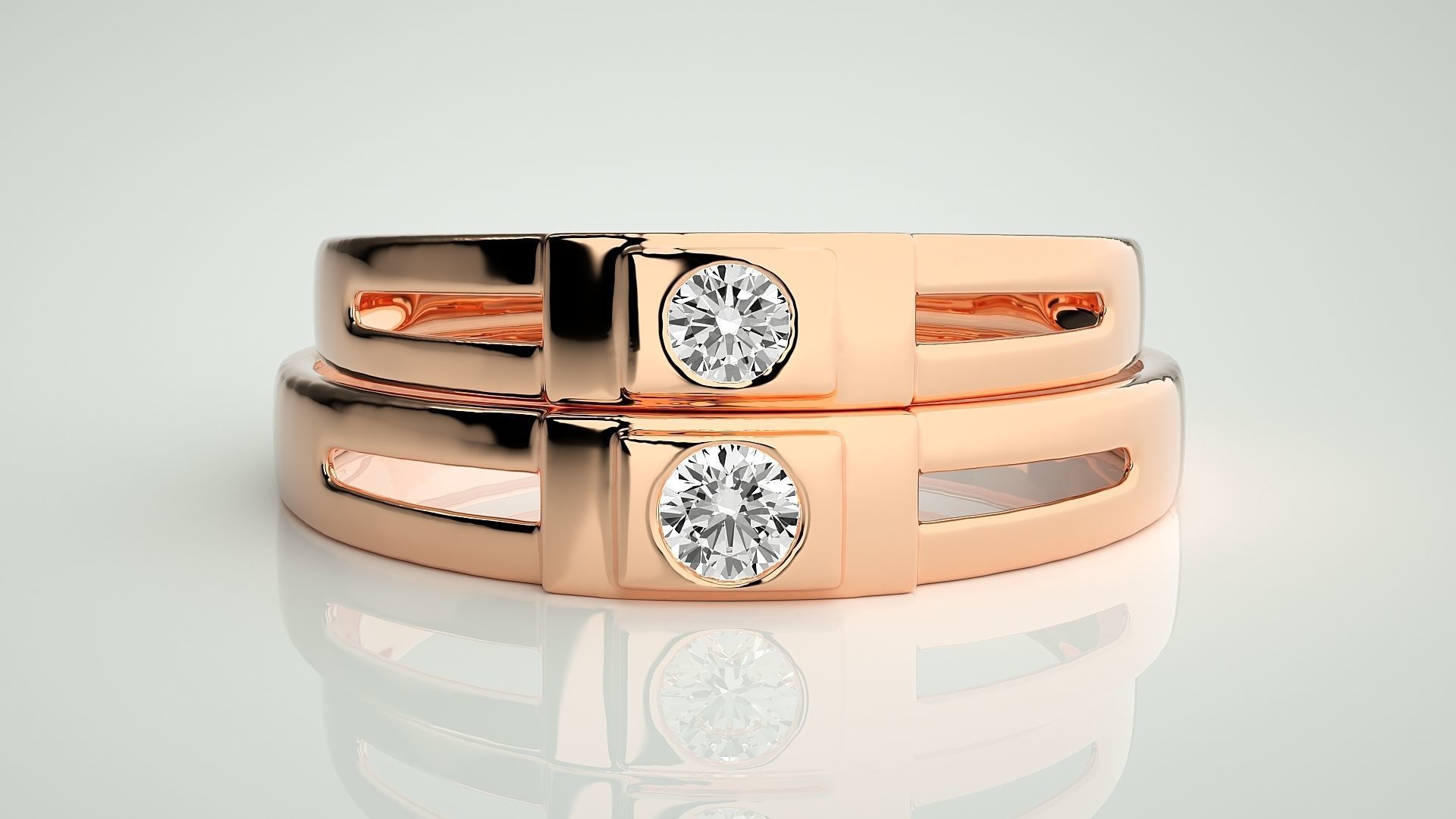 Solitaire Couple Band Ring 3dm stl render detail 3D print model_2