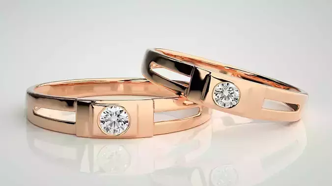 Solitaire Couple Band Ring 3dm stl render detail 