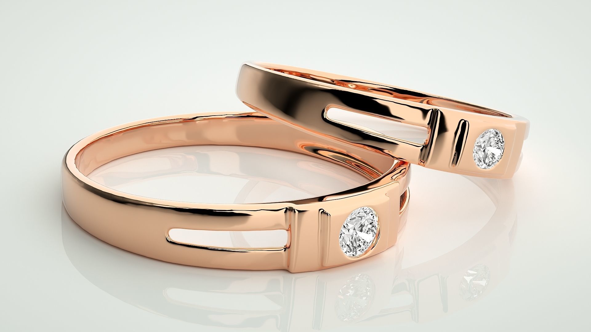 Solitaire Couple Band Ring 3dm stl render detail 3D print model_1