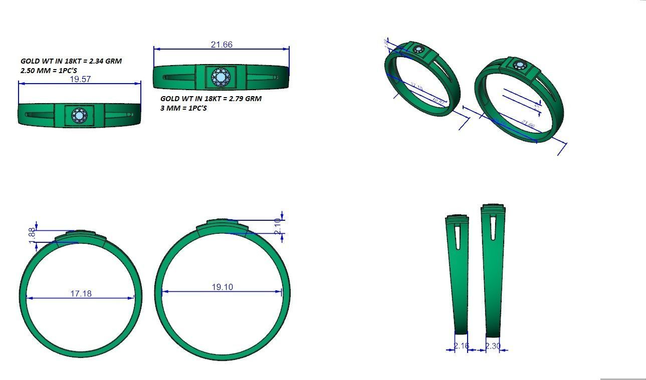 Solitaire Couple Band Ring 3dm stl render detail 3D print model_3