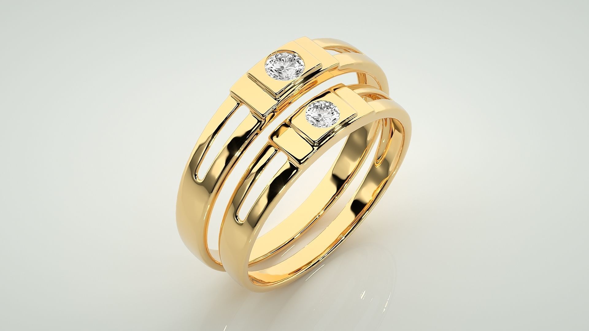 Solitaire Couple Band Ring 3dm stl render detail 3D print model_12