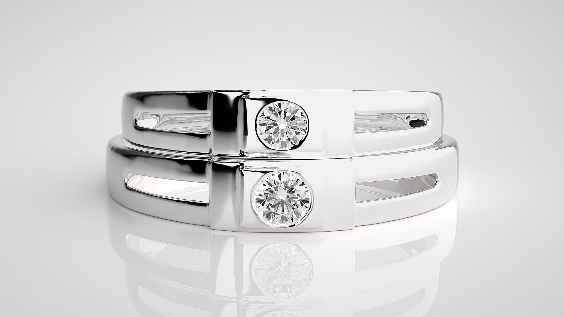 Solitaire Couple Band Ring 3dm stl render detail 3D print model_7
