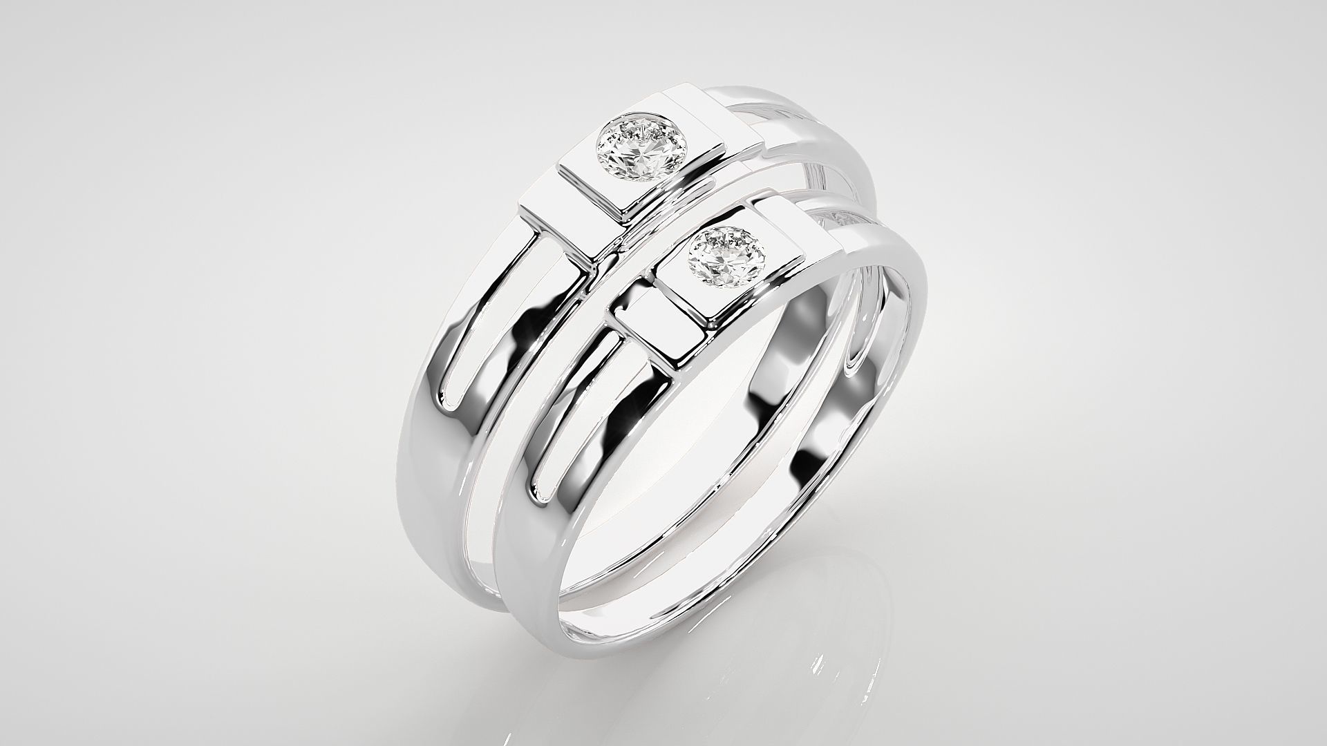 Solitaire Couple Band Ring 3dm stl render detail 3D print model_8
