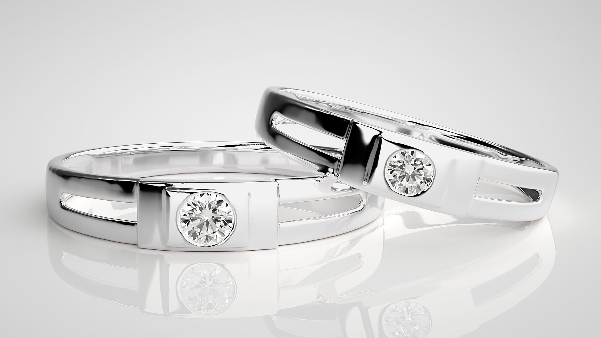 Solitaire Couple Band Ring 3dm stl render detail 3D print model_5