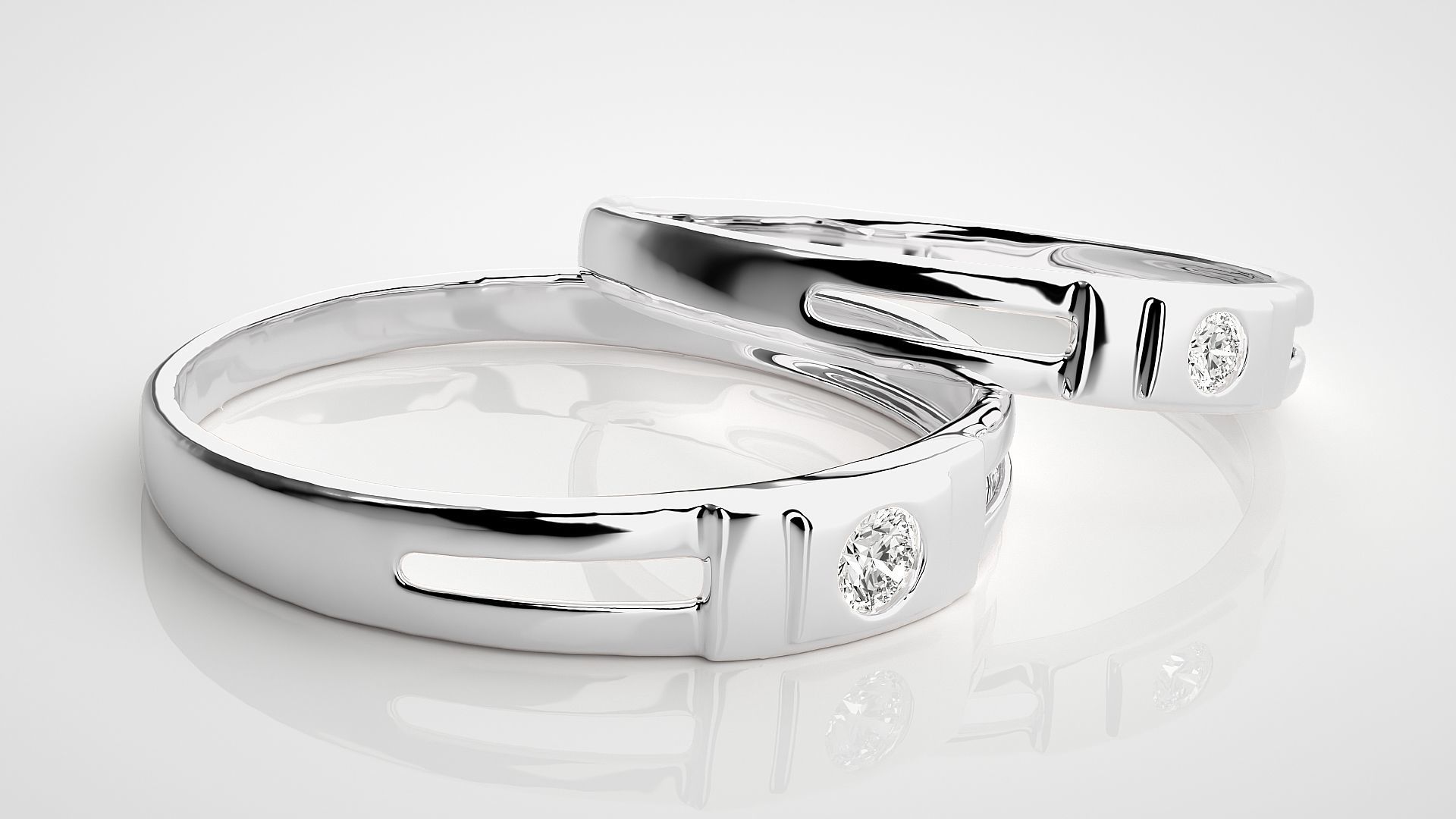 Solitaire Couple Band Ring 3dm stl render detail 3D print model_5