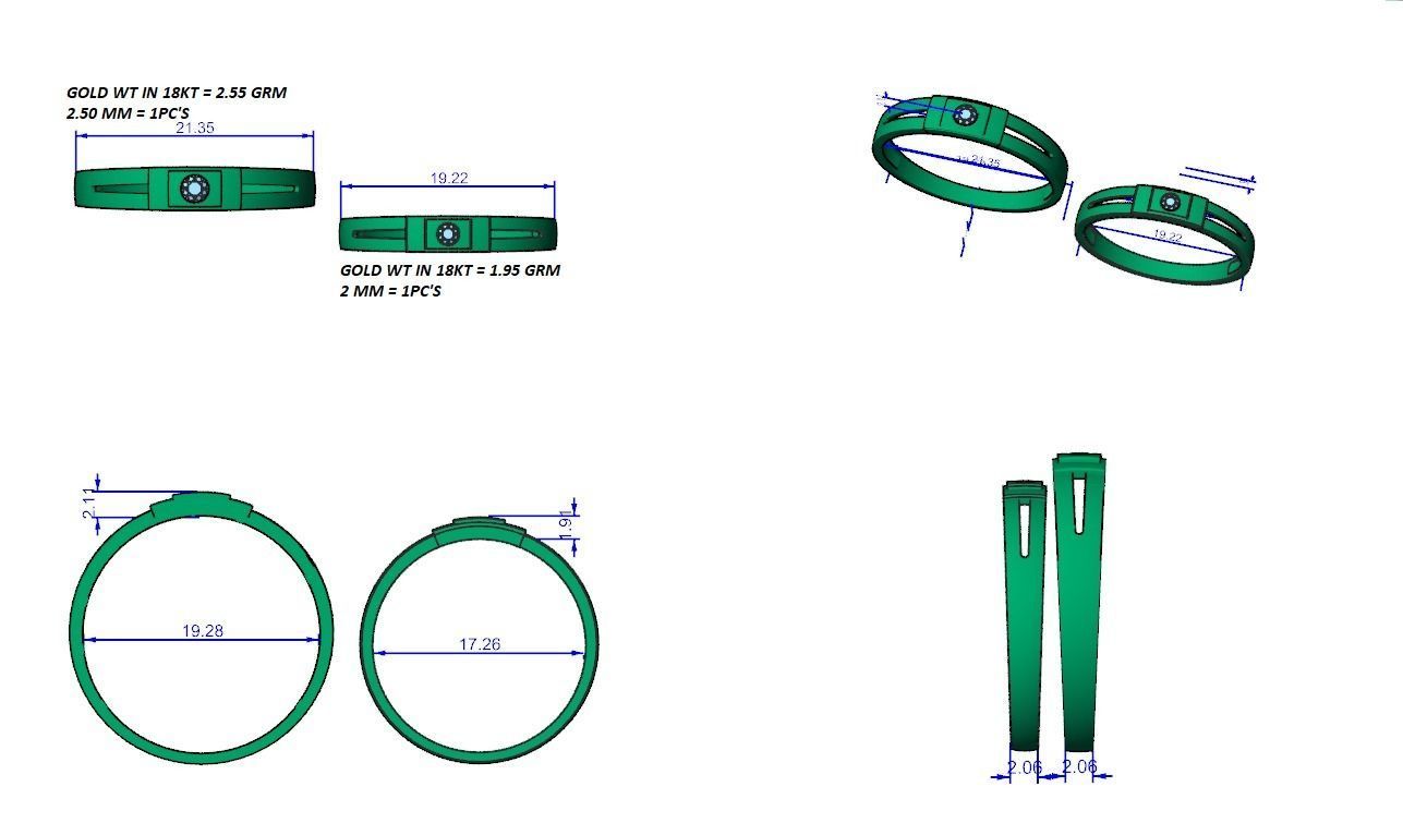 Solitaire Couple Band Ring 3dm stl render detail 3D print model_6