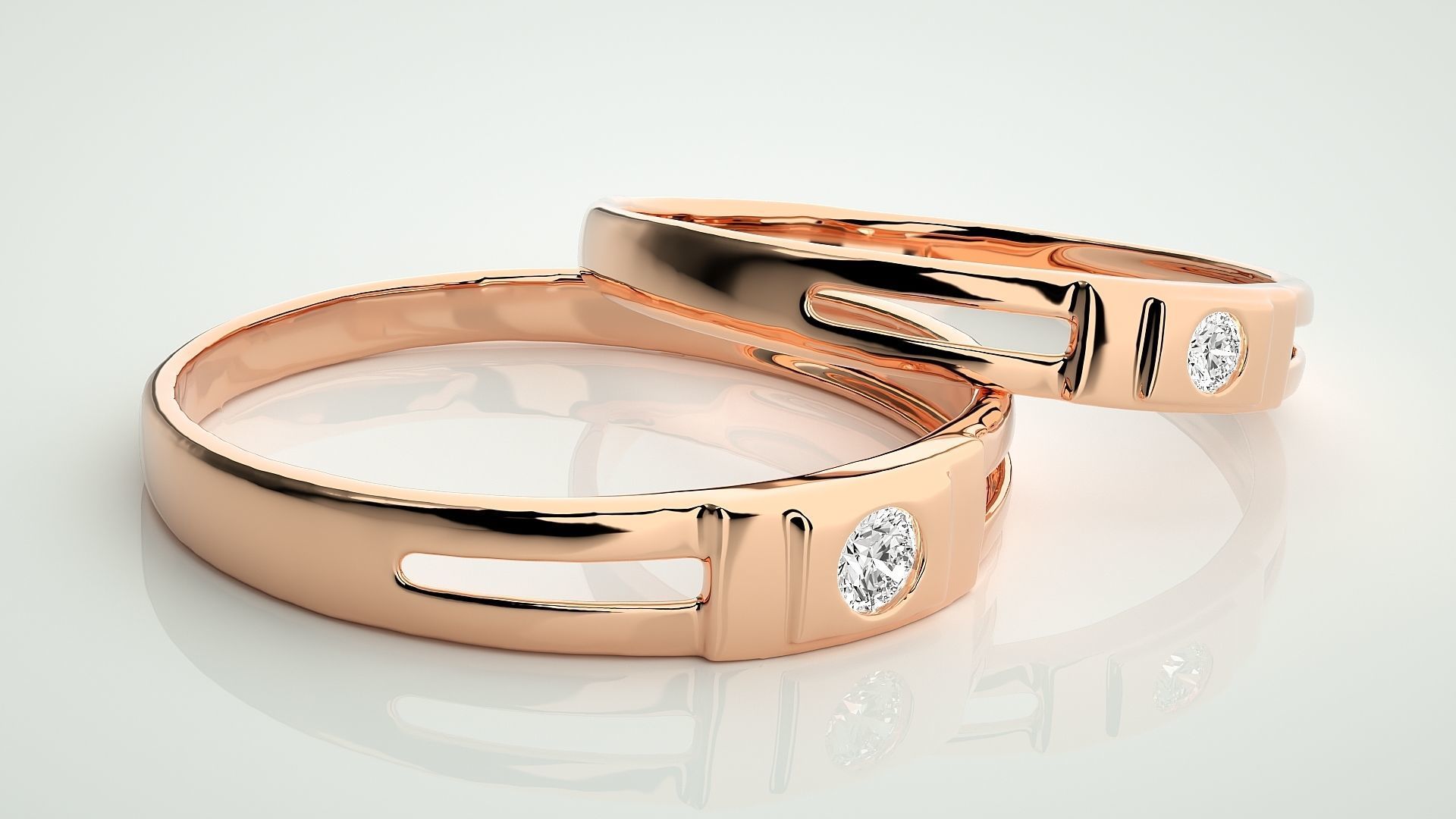 Solitaire Couple Band Ring 3dm stl render detail 3D print model_1