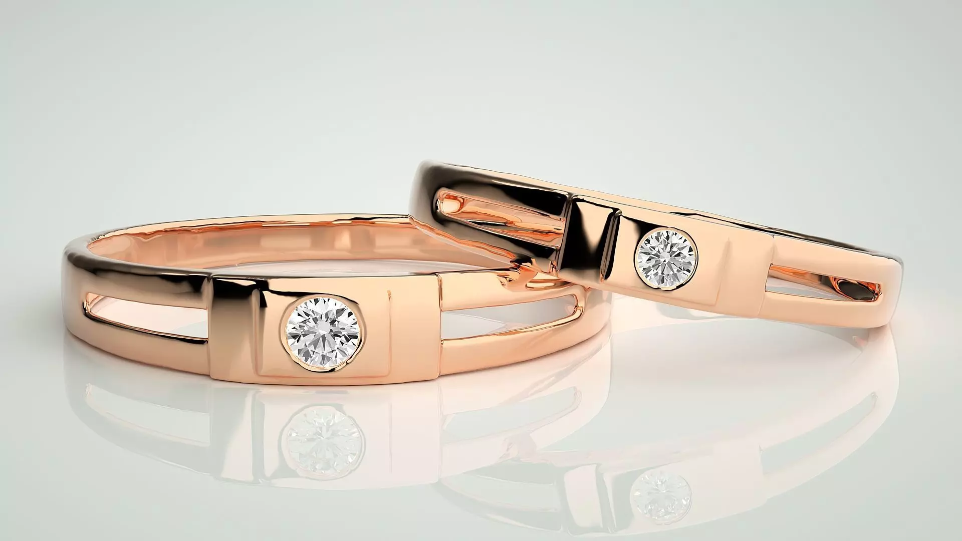 Solitaire Couple Band Ring 3dm stl render detail 3D print model_0