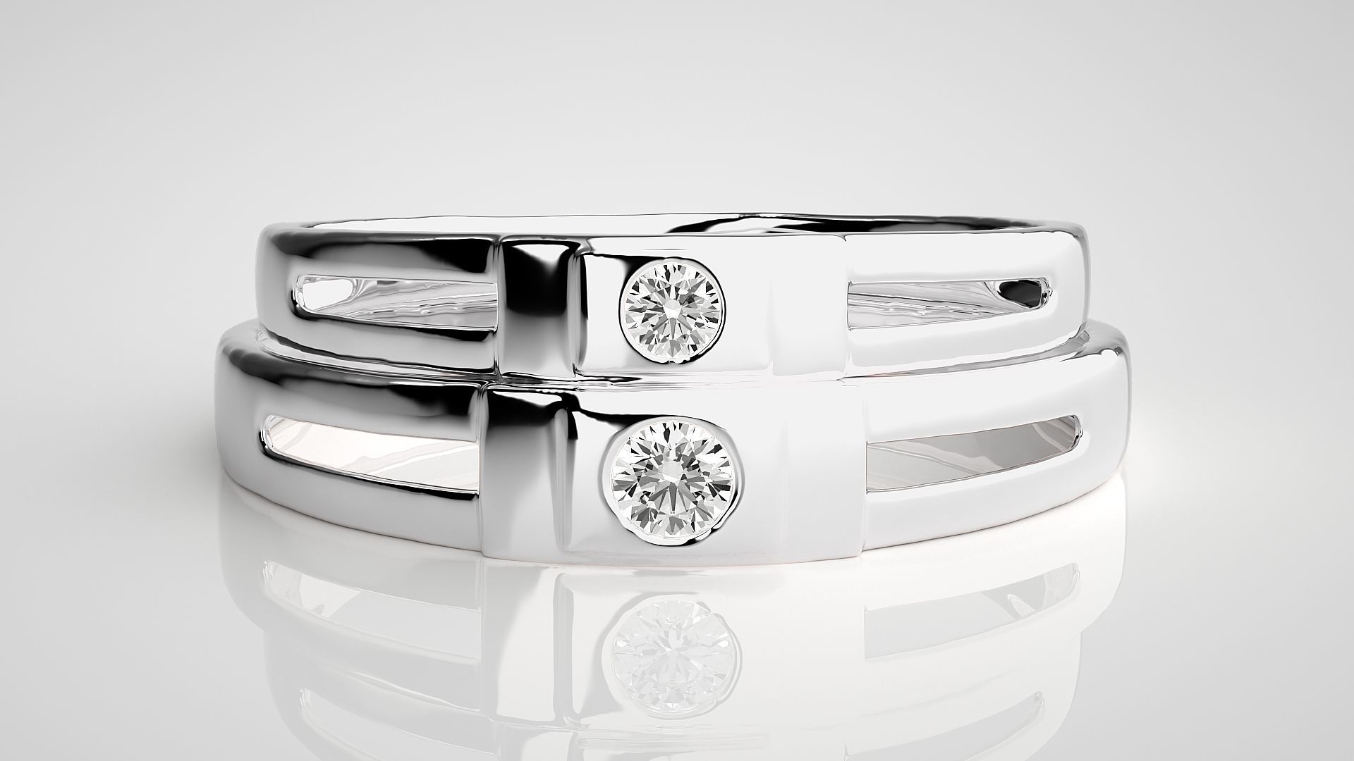 Solitaire Couple Band Ring 3dm stl render detail 3D print model_7