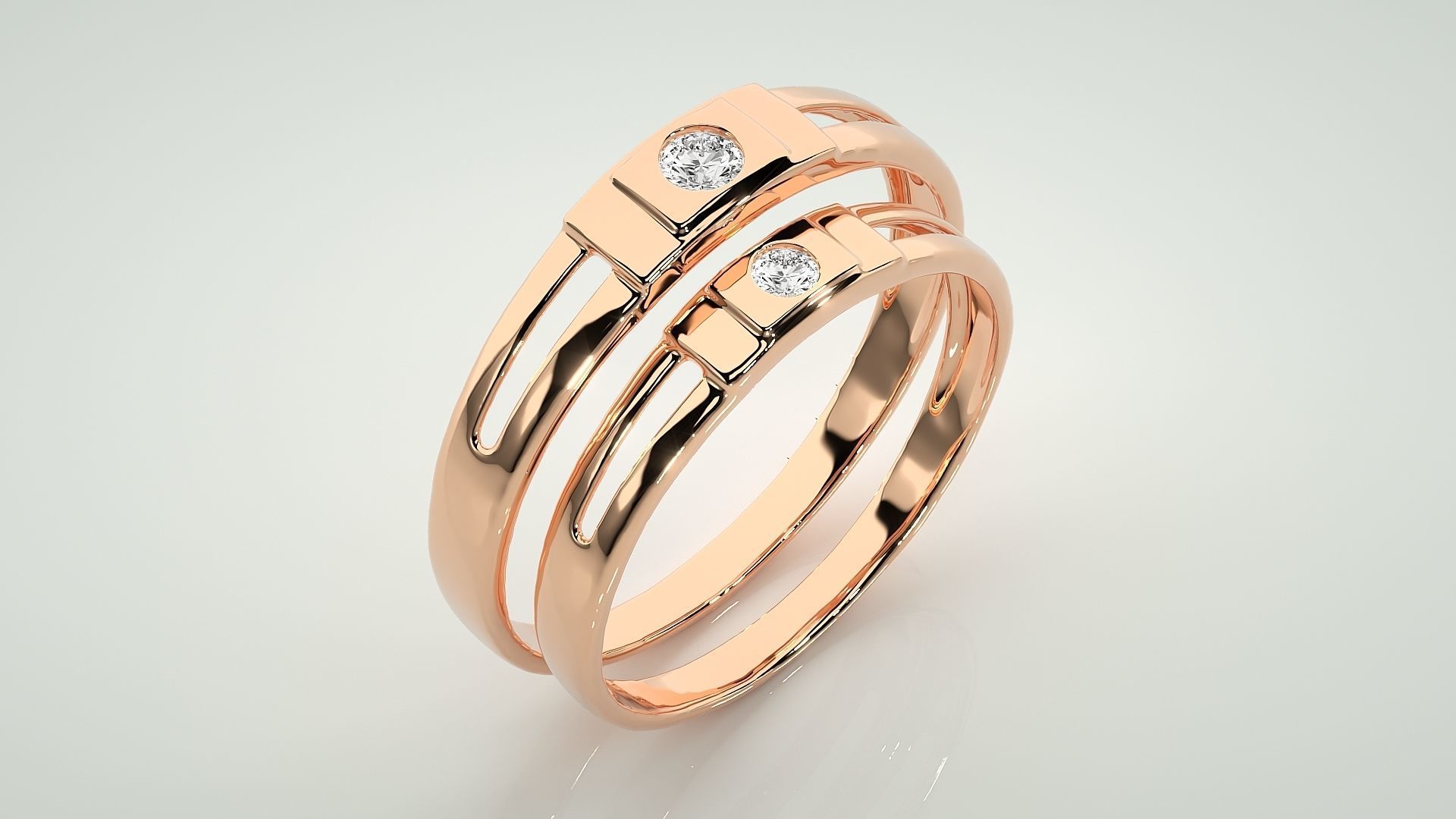 Solitaire Couple Band Ring 3dm stl render detail 3D print model_3
