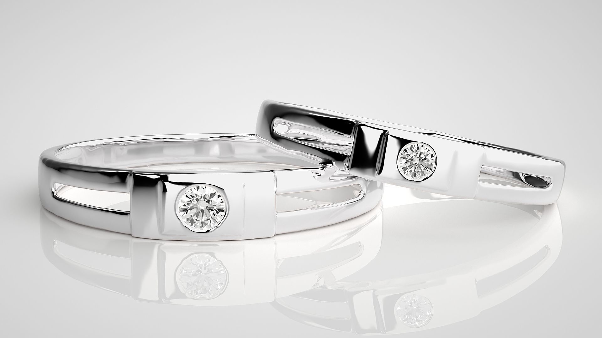 Solitaire Couple Band Ring 3dm stl render detail 3D print model_4