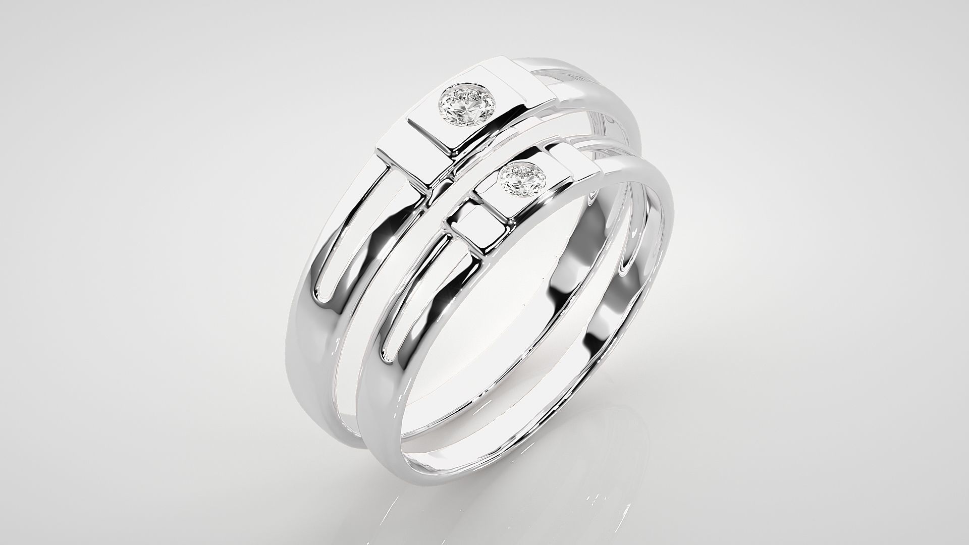 Solitaire Couple Band Ring 3dm stl render detail 3D print model_8