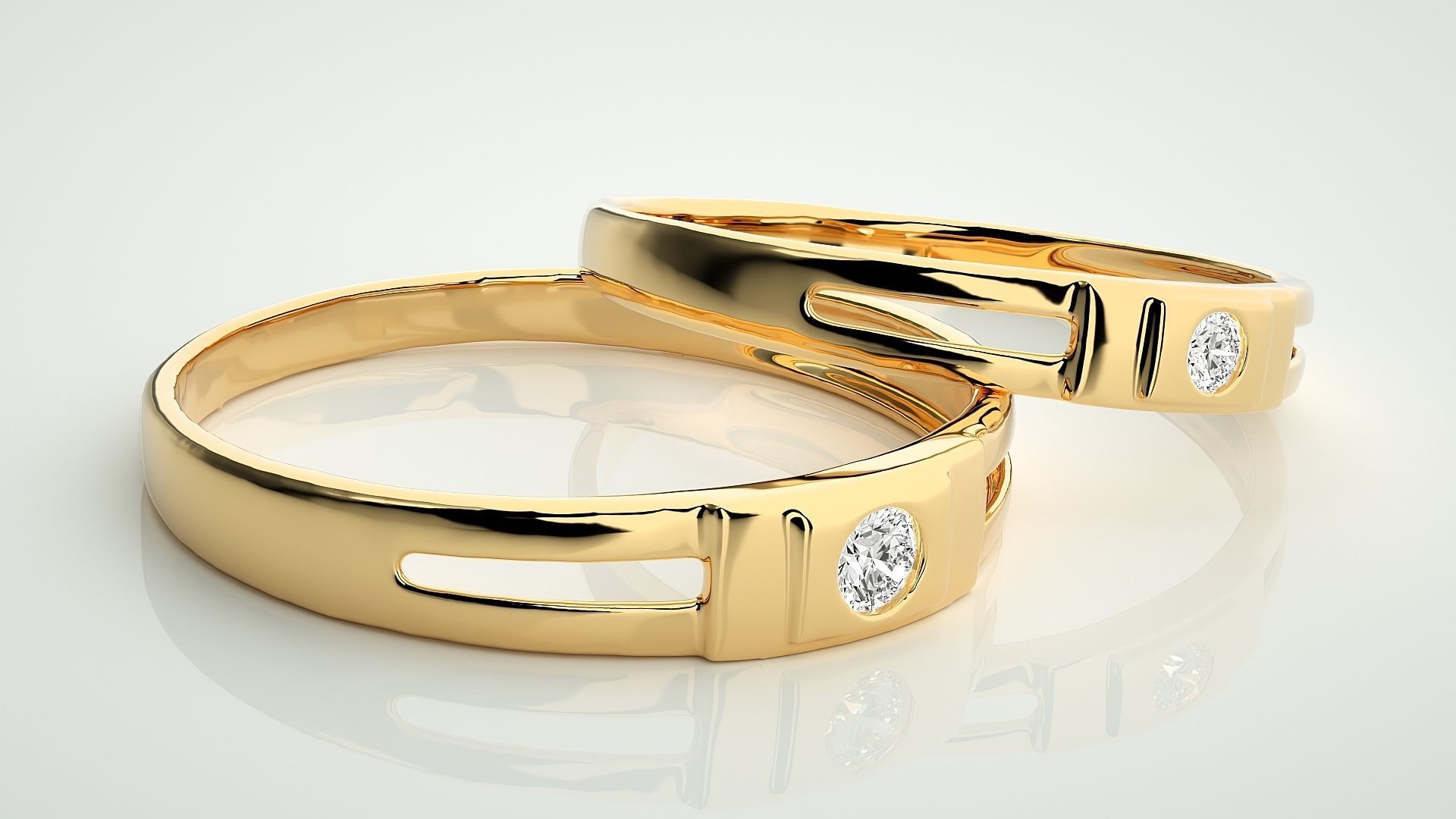 Solitaire Couple Band Ring 3dm stl render detail 3D print model_10