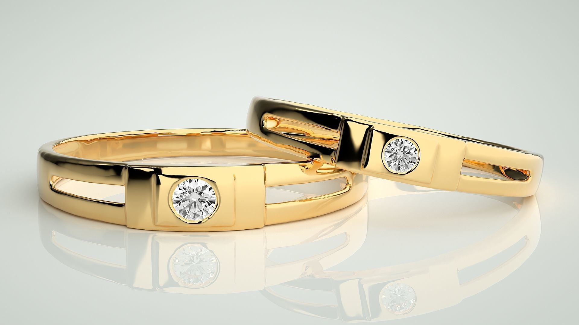 Solitaire Couple Band Ring 3dm stl render detail 3D print model_9