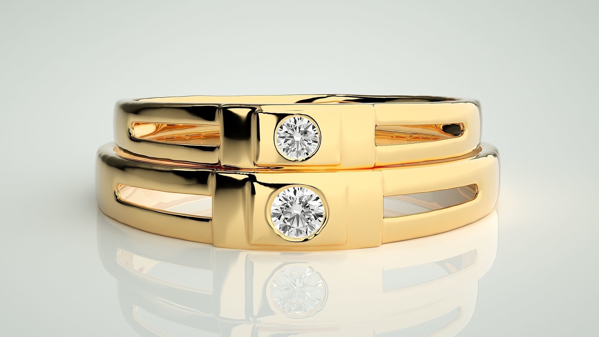 Solitaire Couple Band Ring 3dm stl render detail 3D print model_11