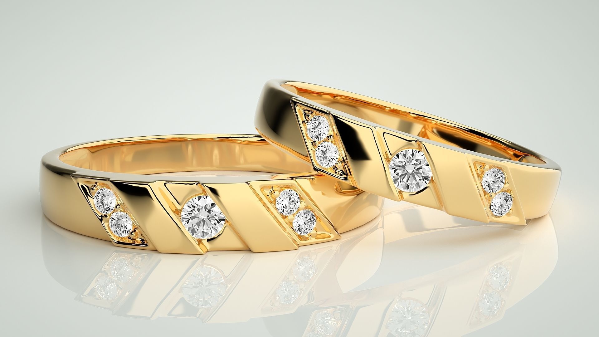 Solitaire Couple Band Ring 3dm stl render detail  3D print model_9