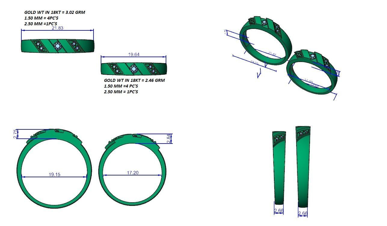 Solitaire Couple Band Ring 3dm stl render detail  3D print model_3
