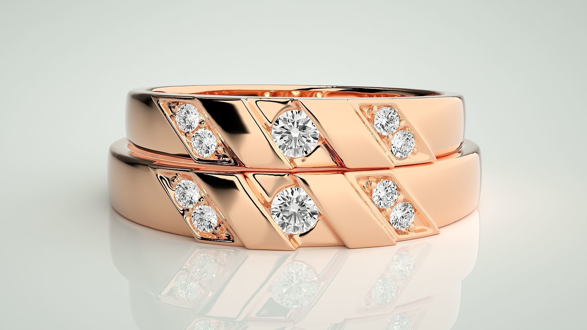 Solitaire Couple Band Ring 3dm stl render detail  3D print model_2