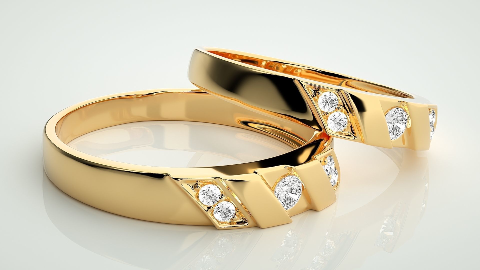 Solitaire Couple Band Ring 3dm stl render detail  3D print model_10