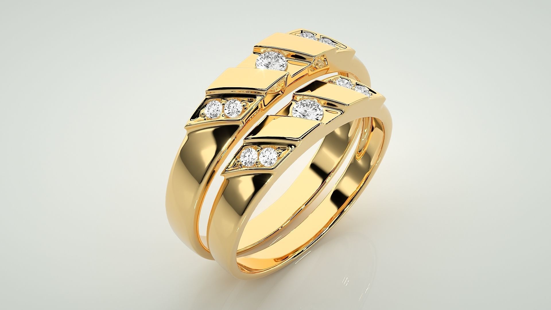 Solitaire Couple Band Ring 3dm stl render detail  3D print model_12