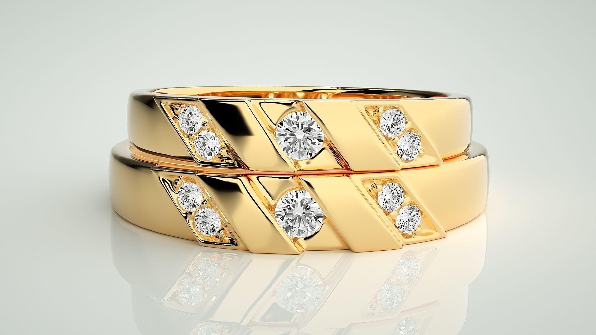 Solitaire Couple Band Ring 3dm stl render detail  3D print model_11