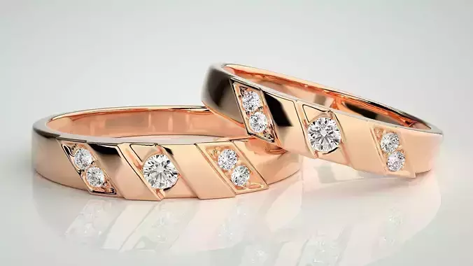 Solitaire Couple Band Ring 3dm stl render detail 