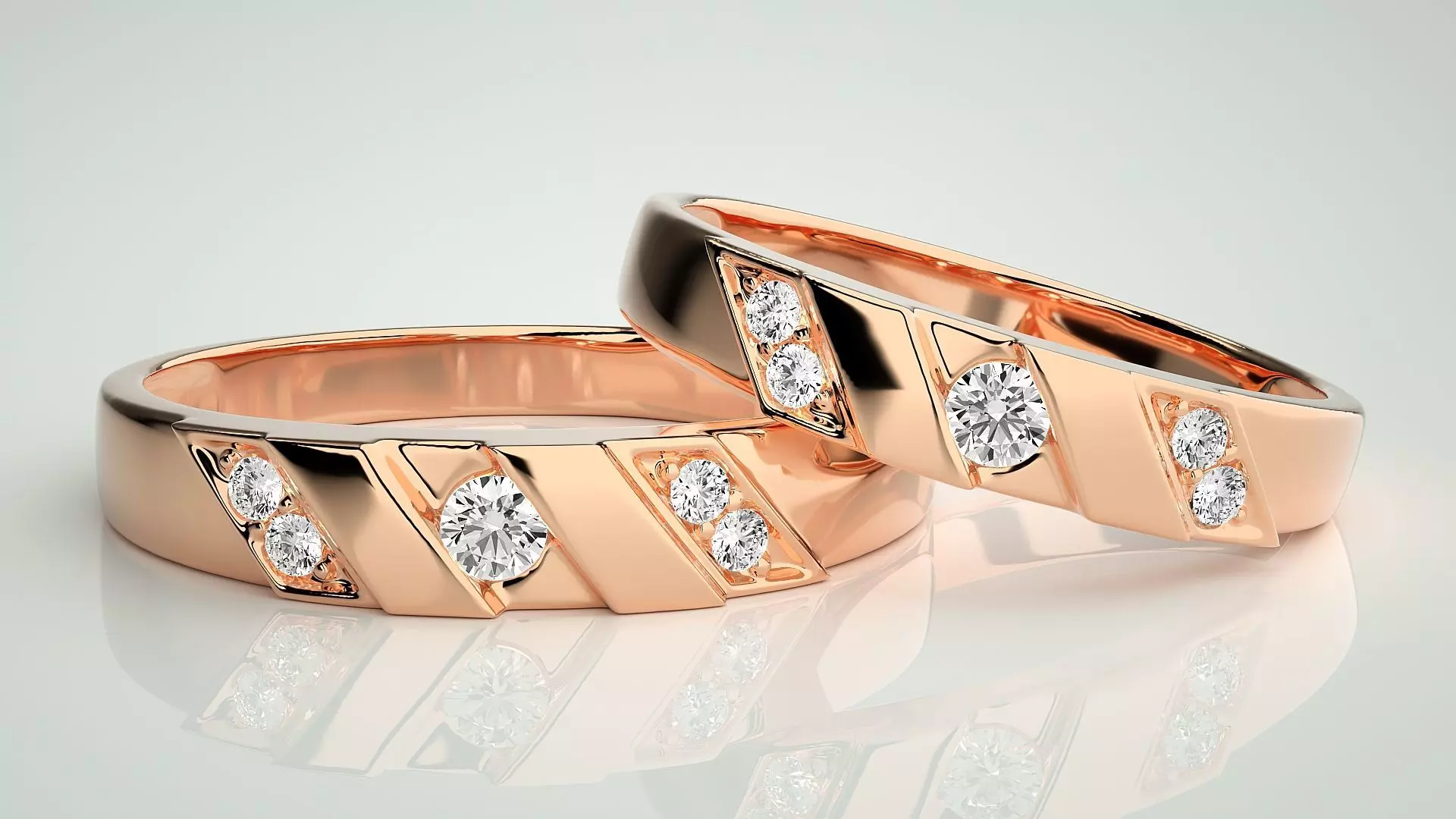 Solitaire Couple Band Ring 3dm stl render detail  3D print model_0