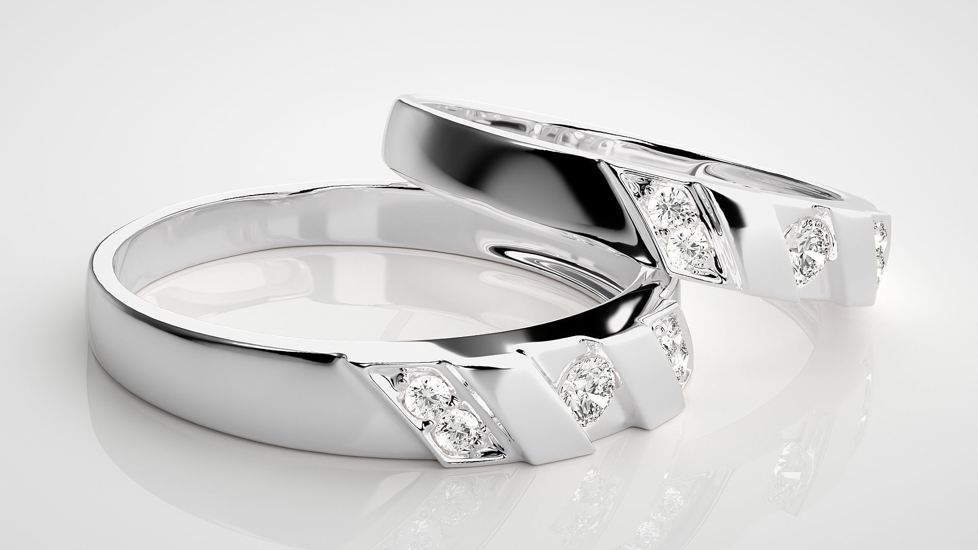 Solitaire Couple Band Ring 3dm stl render detail  3D print model_6